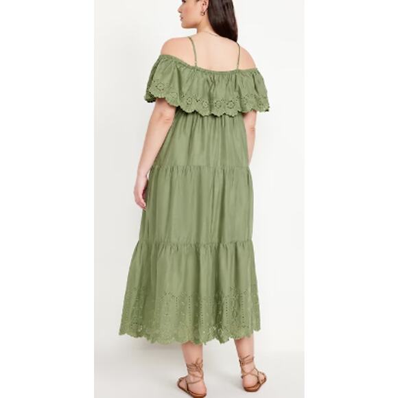 Old Navy Off Shoulder Tiered Swing Midi Dress Womens Sz 2X Boho Prairie Country - Picture 2 of 9